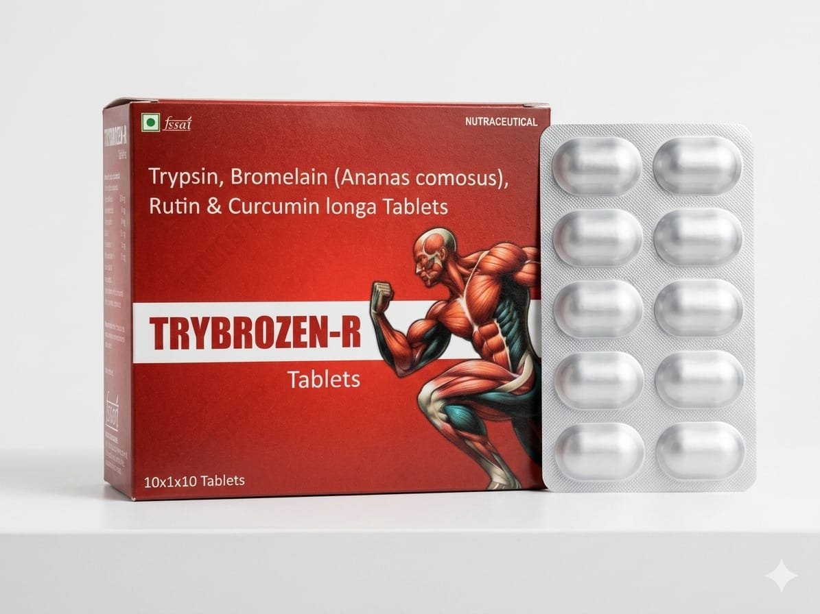 Trypsin 48 mg, Bromelain 90 mg, Rutin 200 mg, Curcuma Longa 95mg Tablet